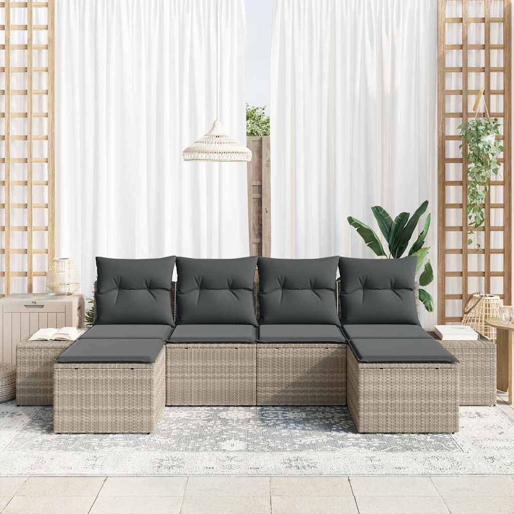 Set Divano da Giardino 6 pcs Grigio chiaro polyrattan | homemem39