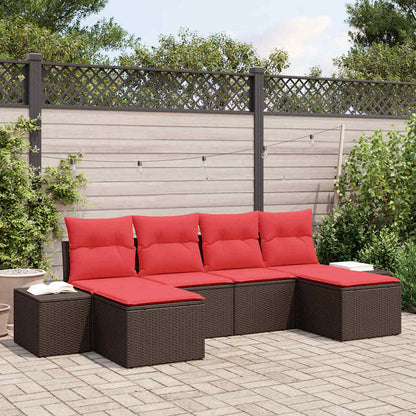 Set Divano da Giardino con cuscino 6 pcs Marrone polyrattan