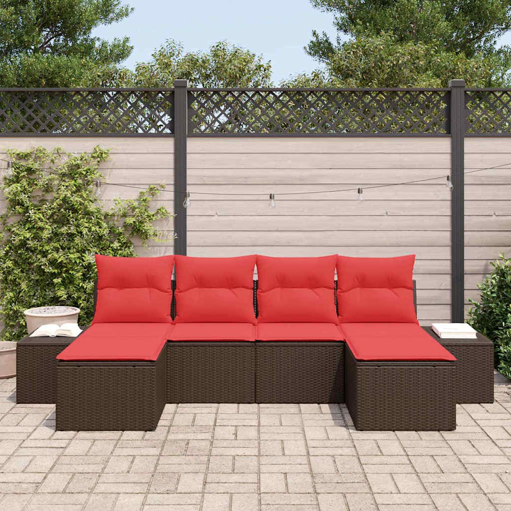 Set Divano da Giardino con cuscino 6 pcs Marrone polyrattan