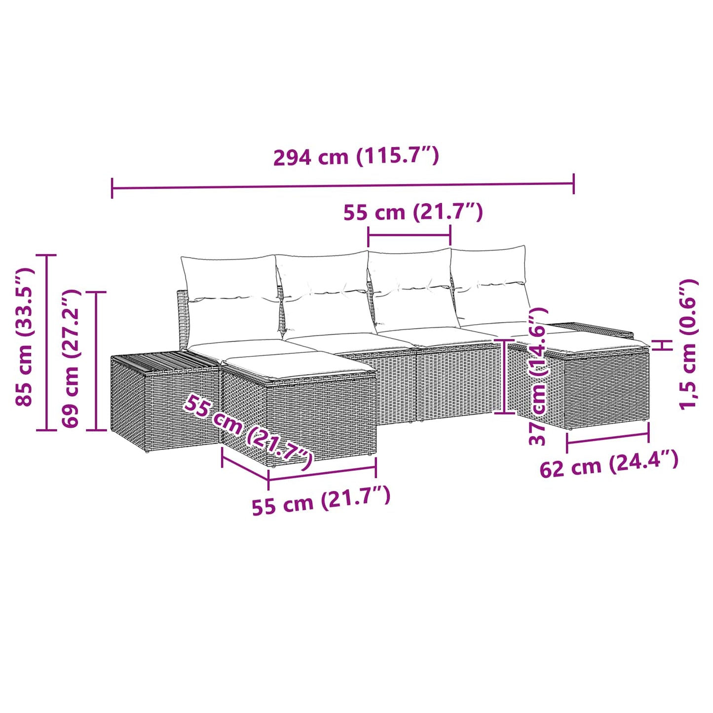 Set Divano da Giardino 6 pz Nero polyrattan | homemem39