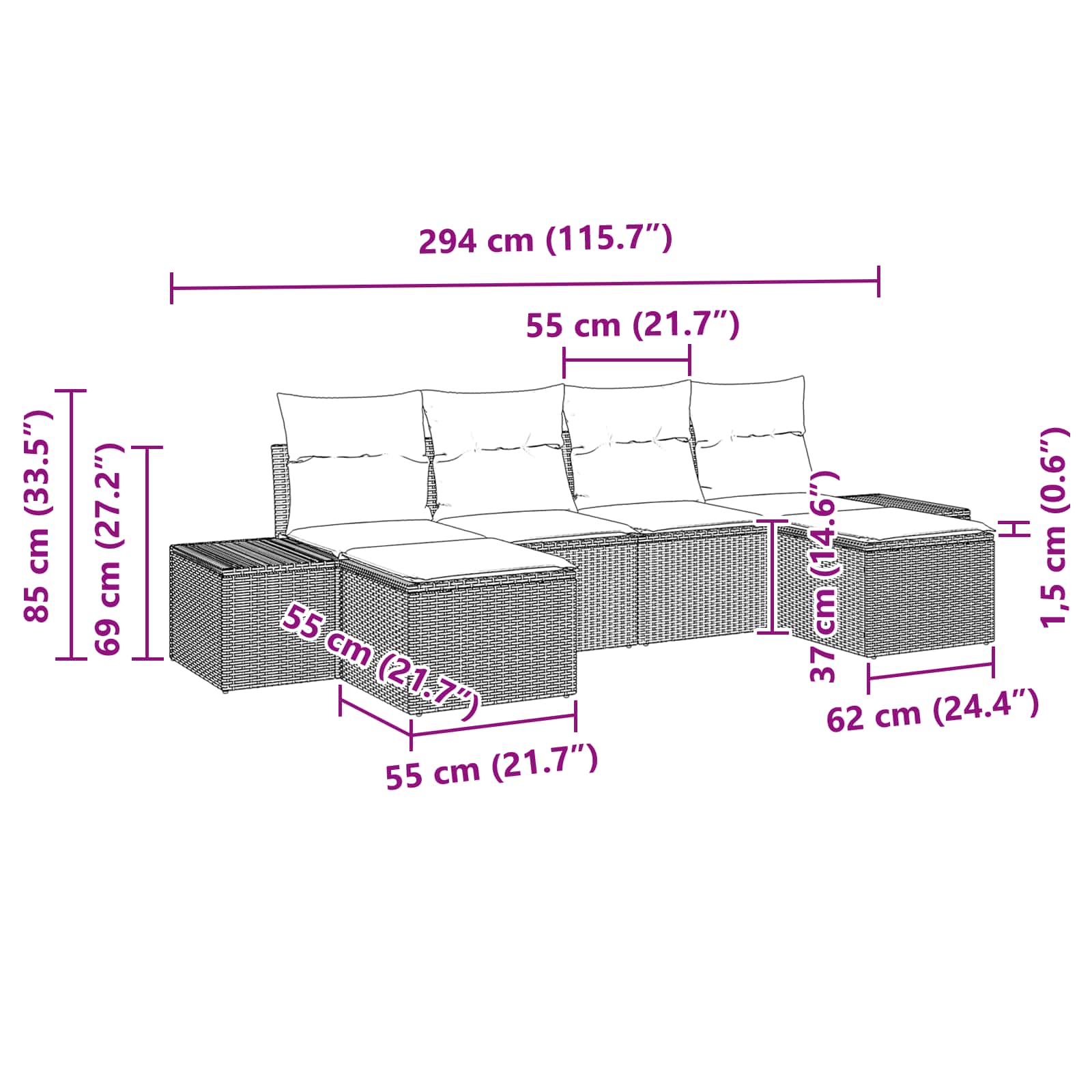 Set Divano da Giardino 6 pz Nero polyrattan | homemem39