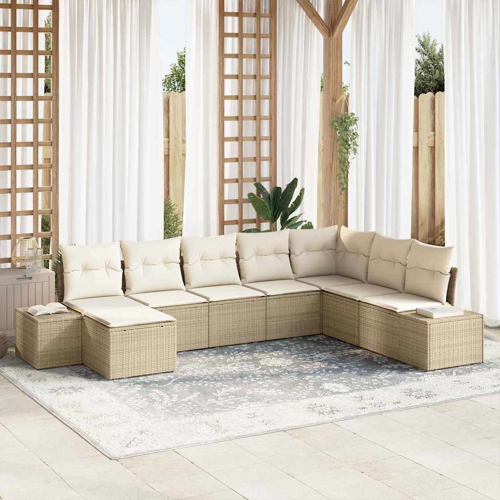 Set Divano da Giardino con cuscino 8 pcs Beige polyrattan | homemem39