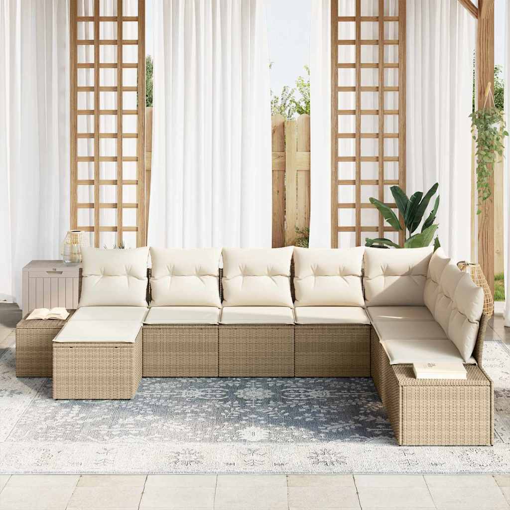 Set Divano da Giardino con cuscino 8 pcs Beige polyrattan | homemem39