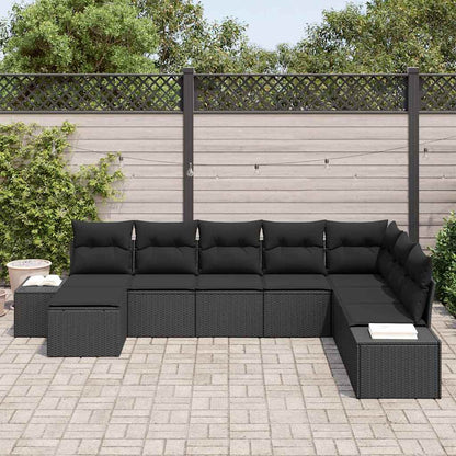 Set Divano da Giardino con cuscino 8 pcs Nero polyrattan | homemem39
