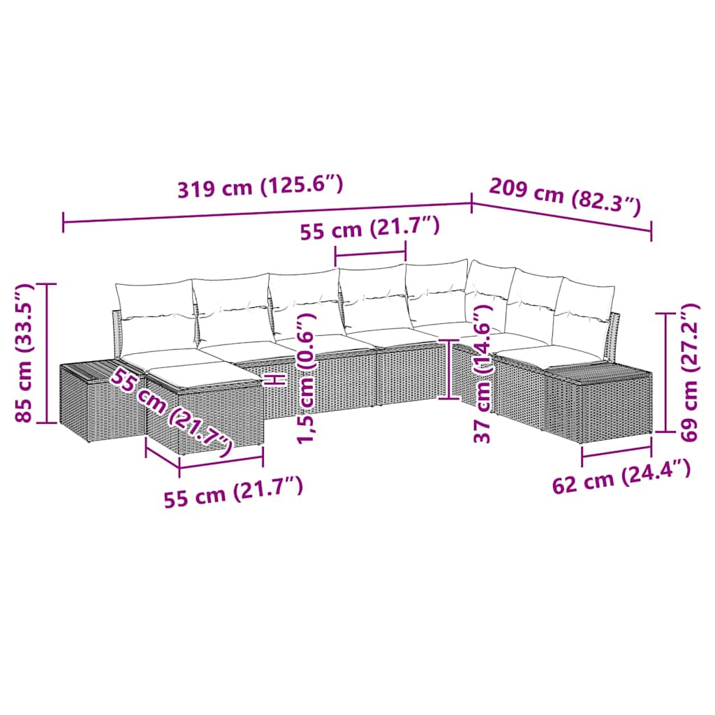 Set Divano da Giardino con cuscino 8 pcs Nero polyrattan | homemem39