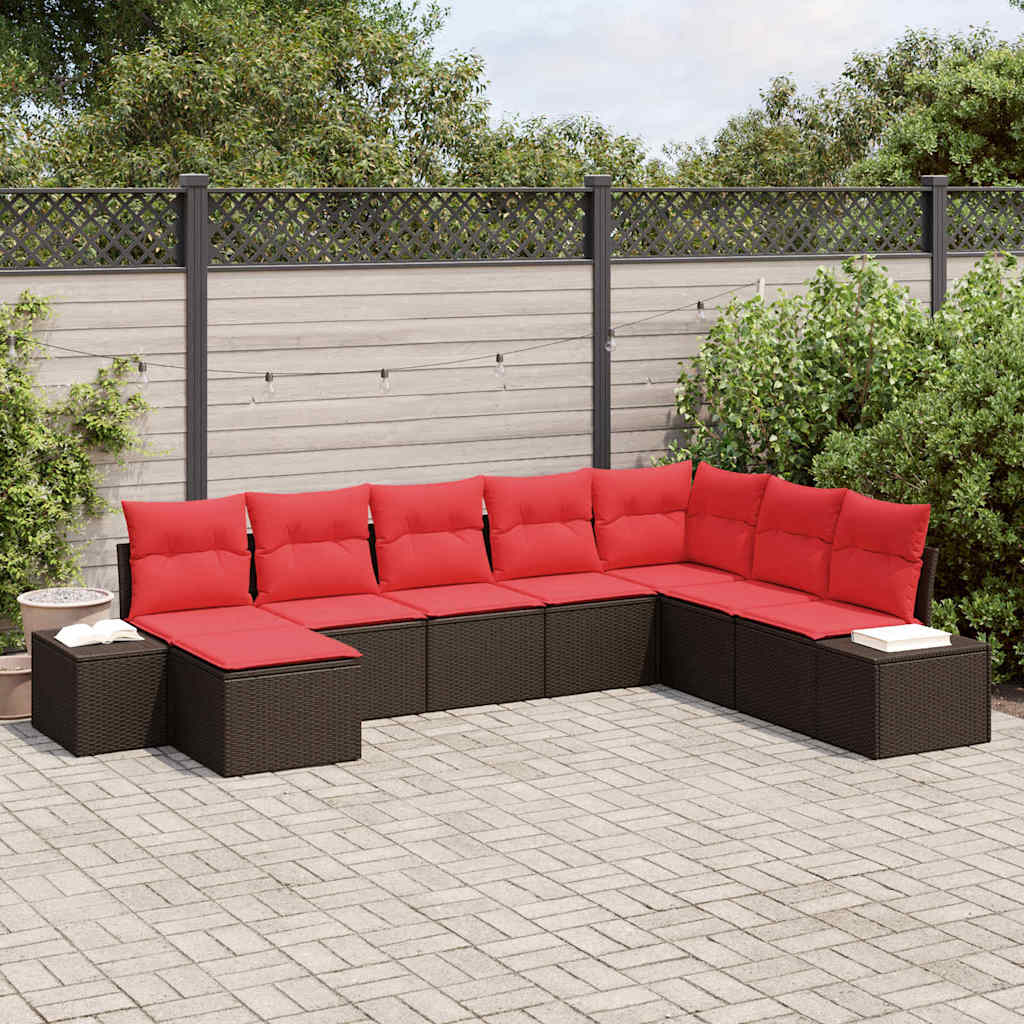 Set Divano da Giardino con cuscino 8 pcs Marrone polyrattan