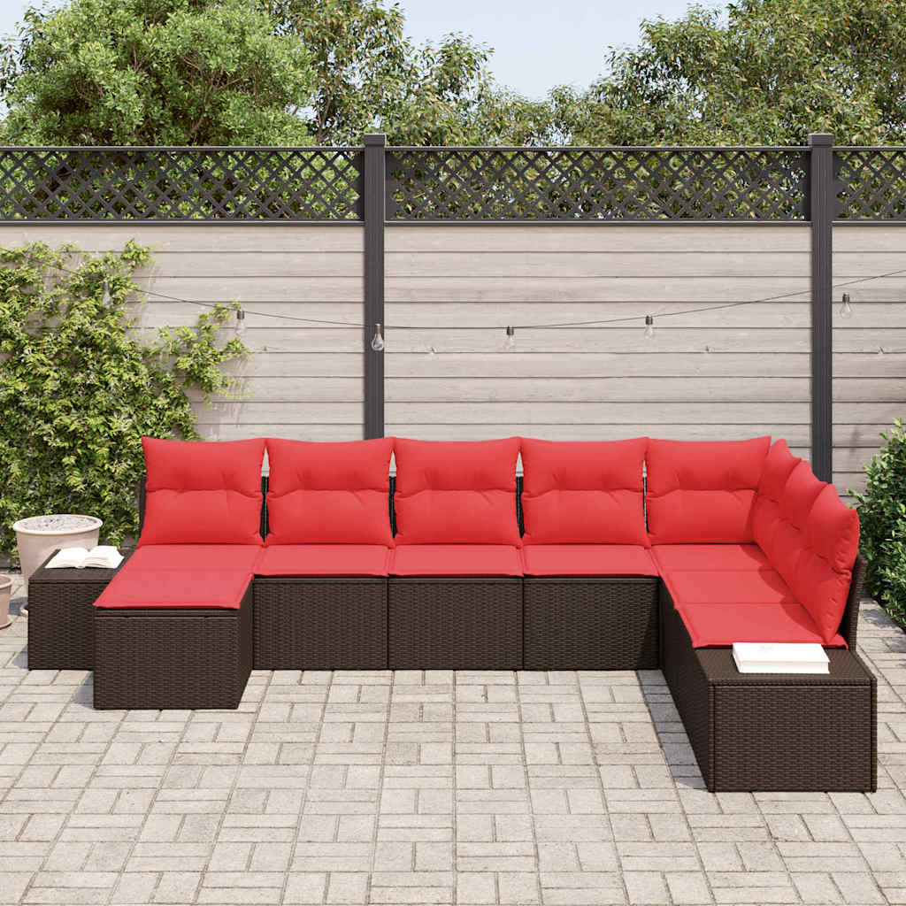 Set Divano da Giardino con cuscino 8 pcs Marrone polyrattan
