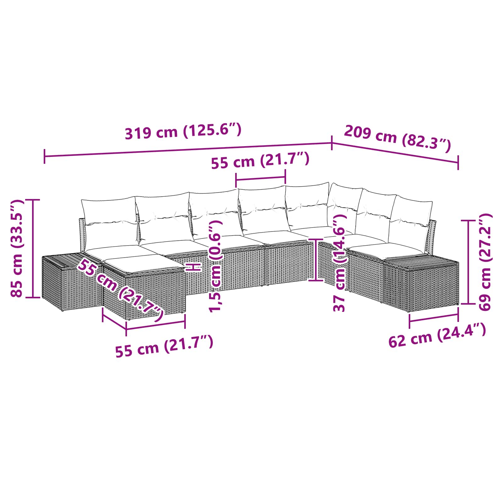 Set Divano da Giardino con cuscino 8 pcs Marrone polyrattan | homemem39