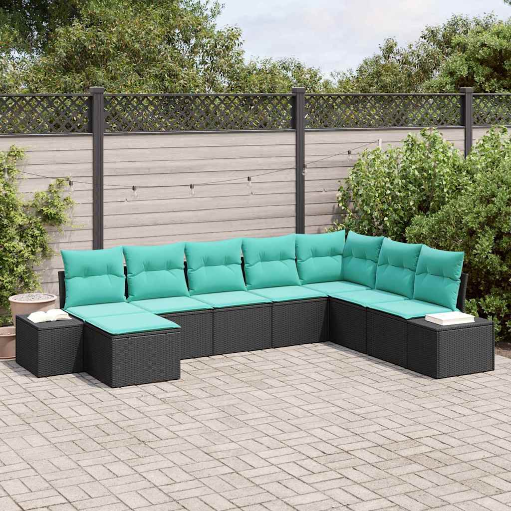 Set Divano da Giardino 8 pz Nero polyrattan