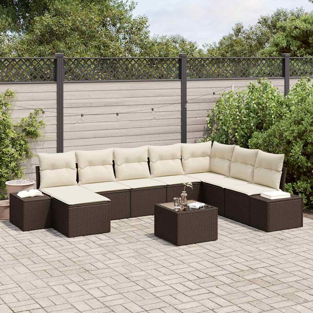 Set Divano da Giardino con cuscino 9 pcs Marrone polyrattan | homemem39
