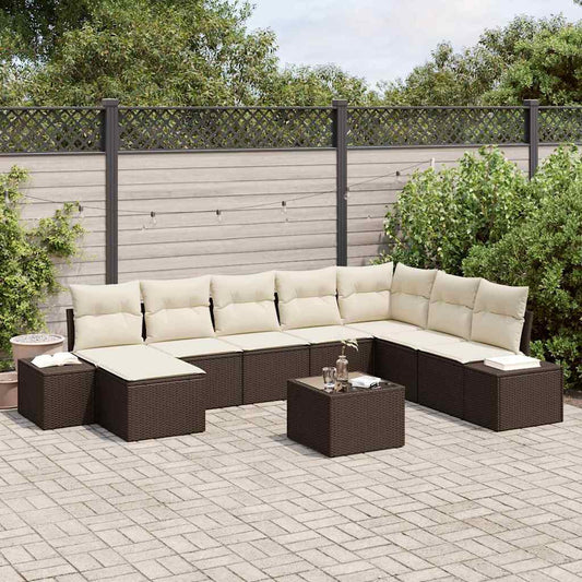 Set Divano da Giardino con cuscino 9 pcs Marrone polyrattan
