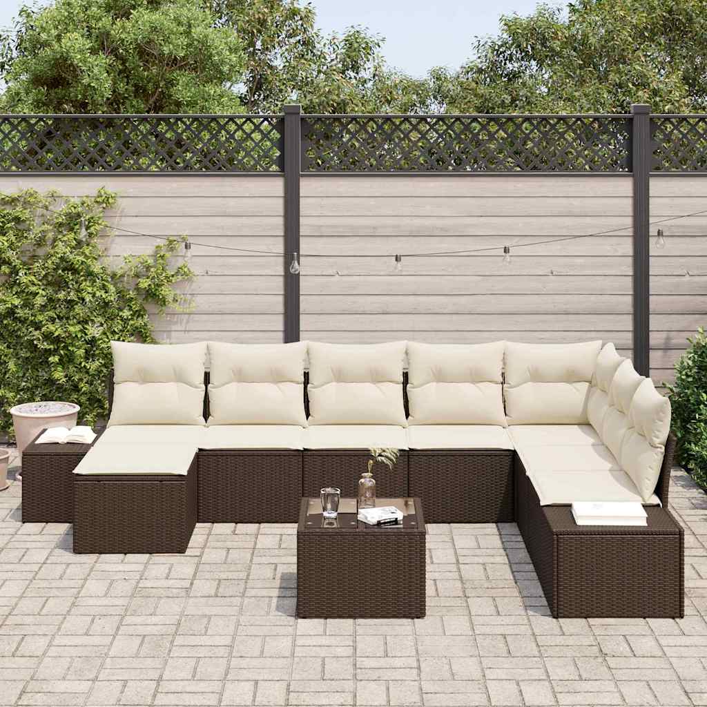 Set Divano da Giardino con cuscino 9 pcs Marrone polyrattan | homemem39