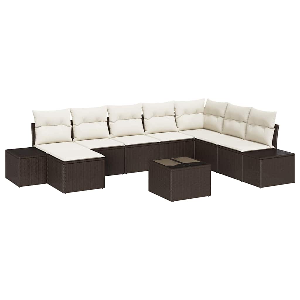 Set Divano da Giardino con cuscino 9 pcs Marrone polyrattan | homemem39
