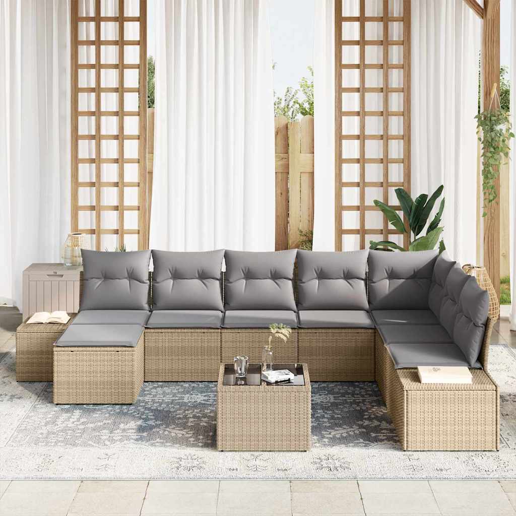 Set Divano da Giardino con cuscino 9 pcs Beige polyrattan | homemem39