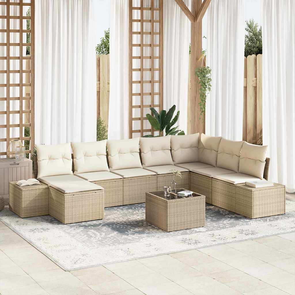Set Divano da Giardino con cuscino 9 pcs Beige polyrattan | homemem39