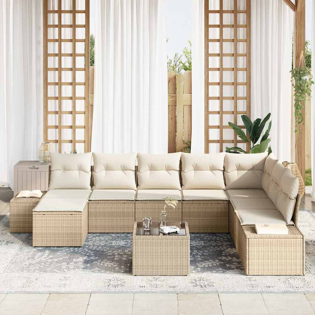 Set Divano da Giardino con cuscino 9 pcs Beige polyrattan | homemem39