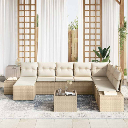Set Divano da Giardino con cuscino 9 pcs Beige polyrattan | homemem39