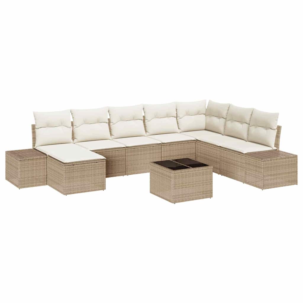 Set Divano da Giardino con cuscino 9 pcs Beige polyrattan | homemem39