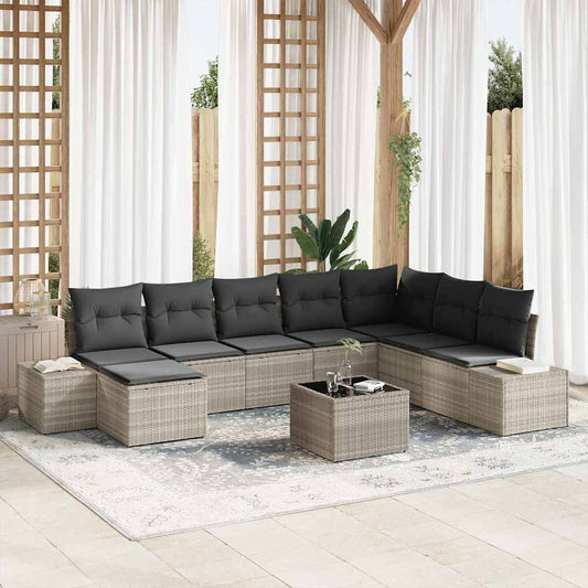 Set Divano da Giardino 9 pcs Grigio chiaro polyrattan