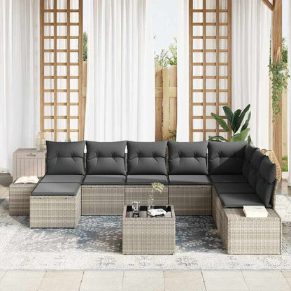 Set Divano da Giardino 9 pcs Grigio chiaro polyrattan | homemem39
