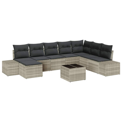 Set Divano da Giardino 9 pcs Grigio chiaro polyrattan | homemem39