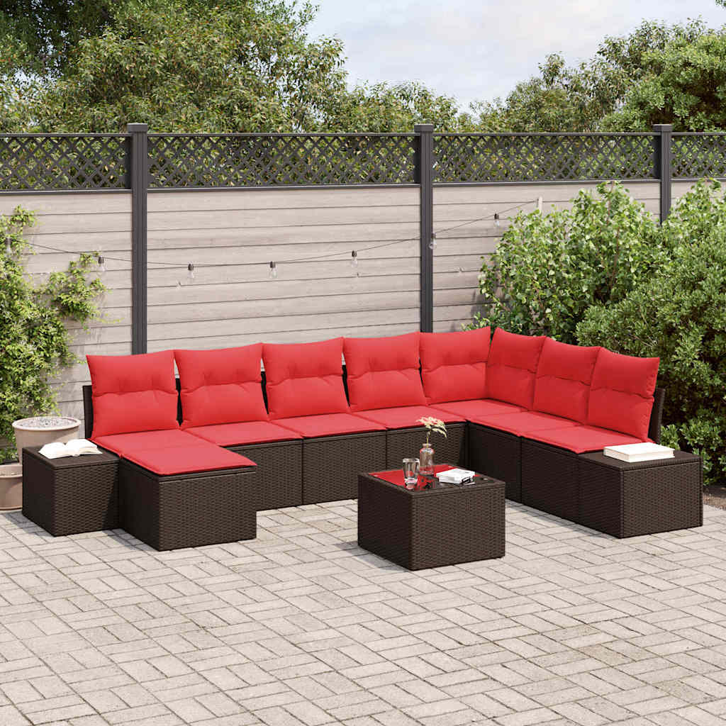 Set Divano da Giardino con cuscino 9 pcs Marrone polyrattan | homemem39