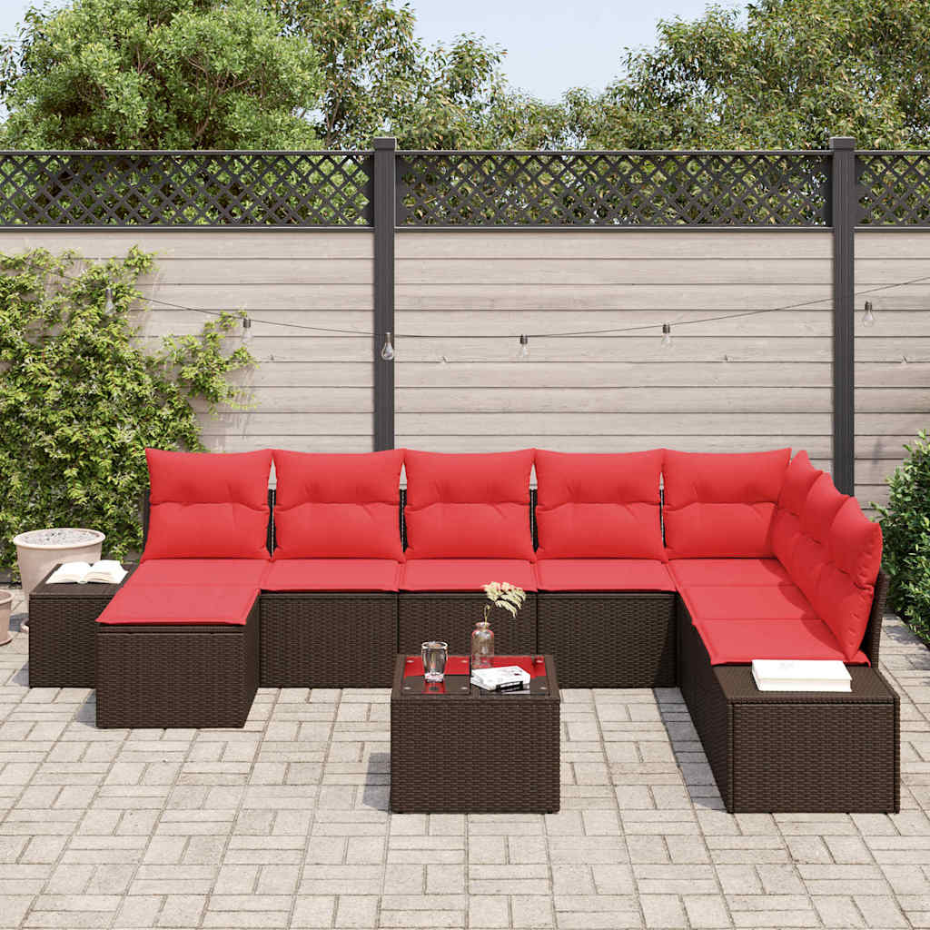 Set Divano da Giardino con cuscino 9 pcs Marrone polyrattan | homemem39