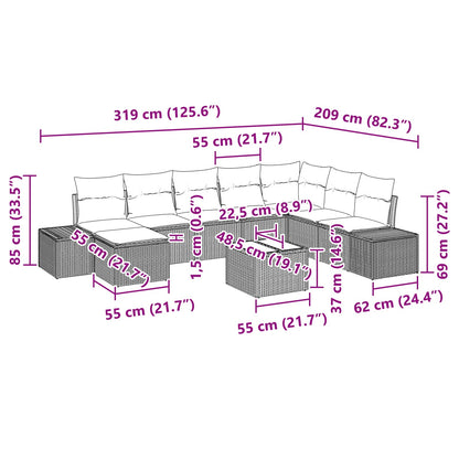 Set Divano da Giardino con cuscino 9 pcs Marrone polyrattan | homemem39
