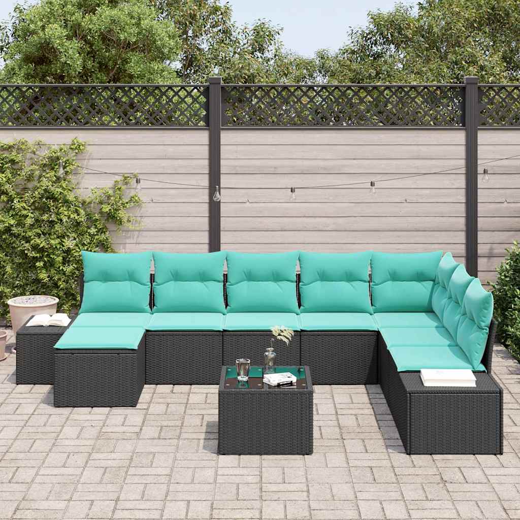 Set Divano da Giardino 9 pz Nero polyrattan