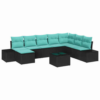 Set Divano da Giardino 9 pz Nero polyrattan