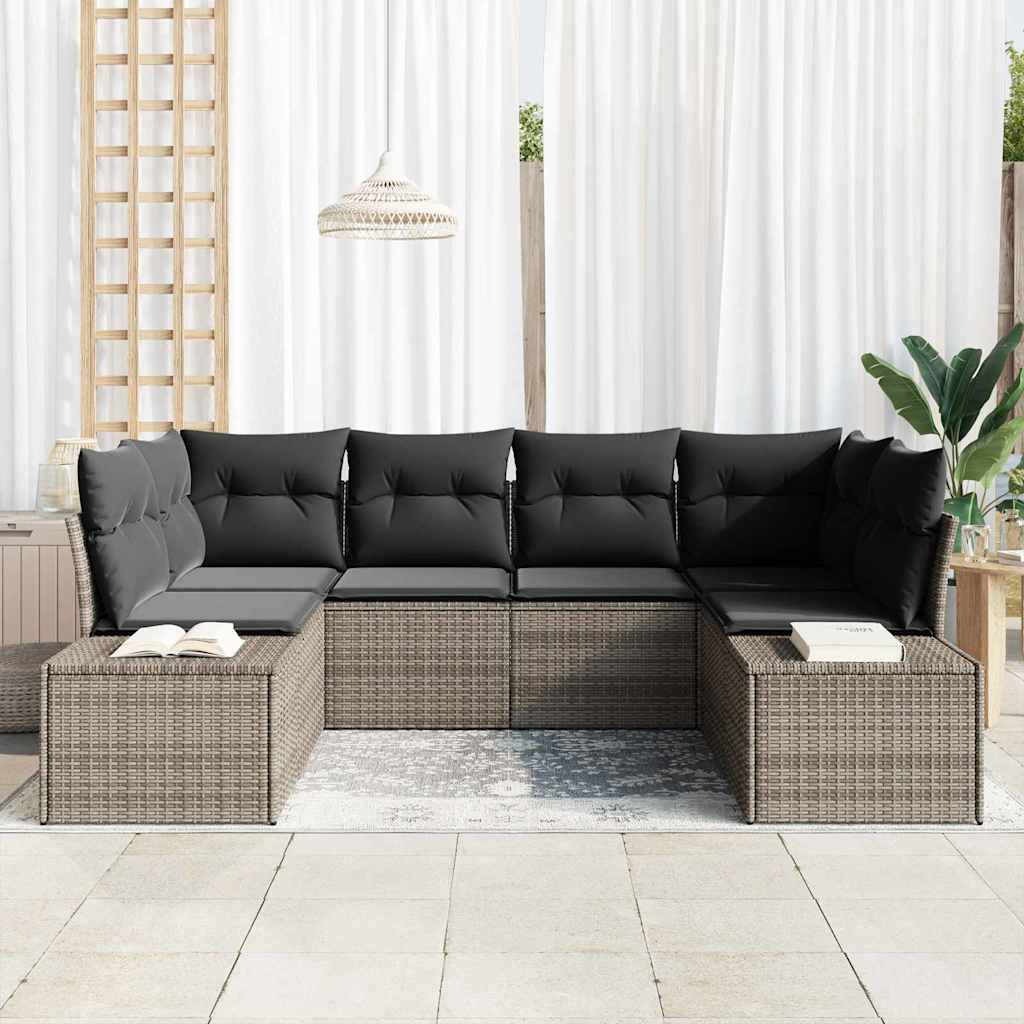 Set Divano da Giardino con cuscino 6 pcs Grigio polyrattan | homemem39