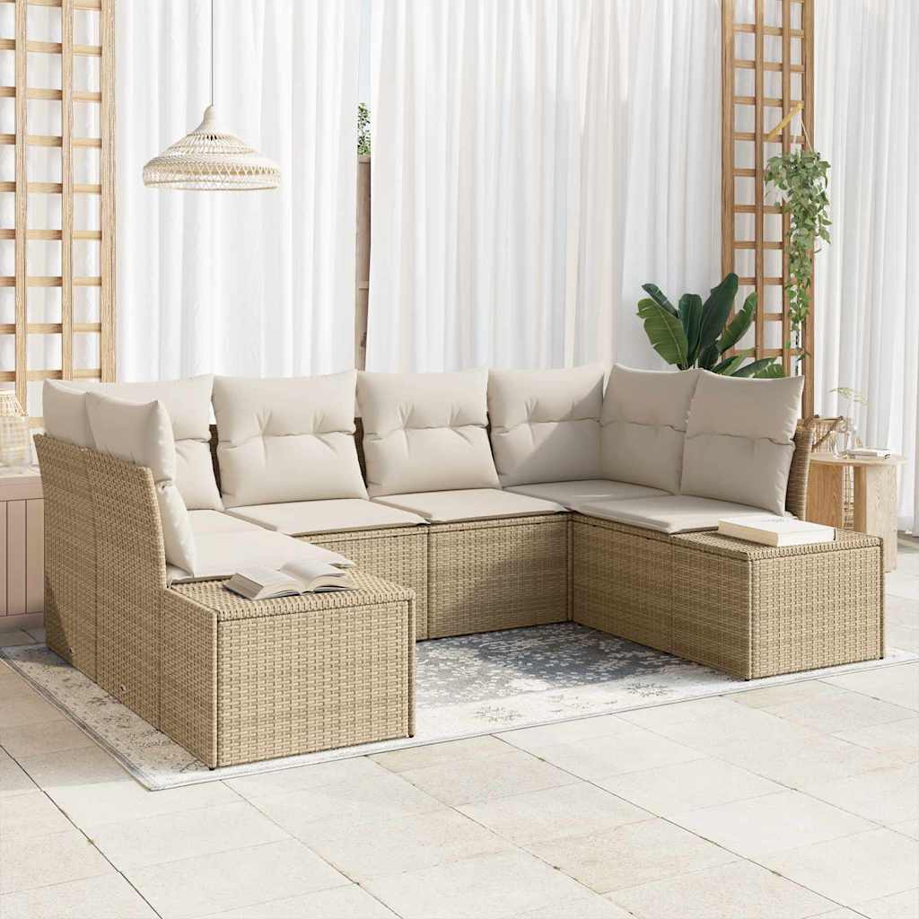 Set Divano da Giardino con cuscino 6 pcs Beige polyrattan