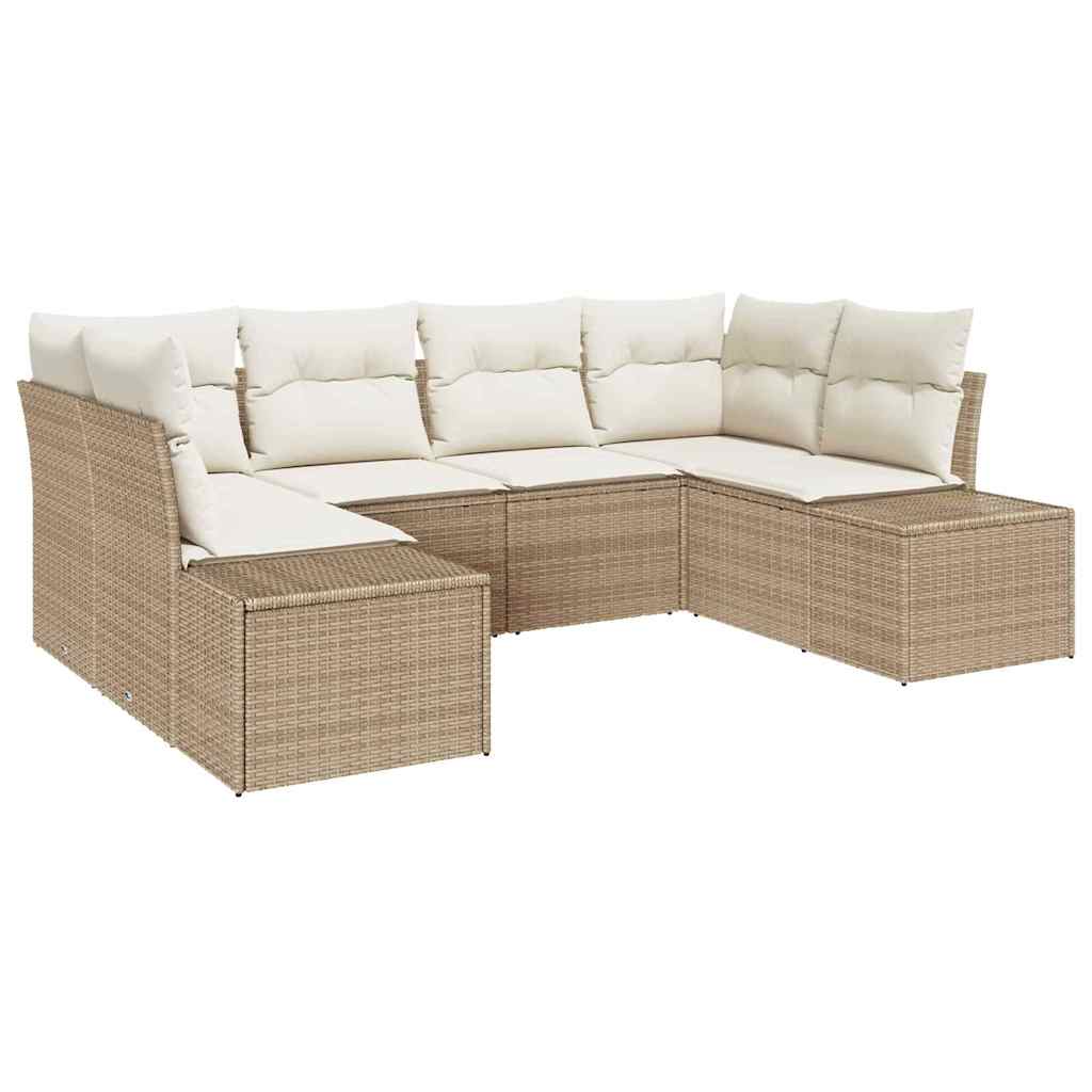 Set Divano da Giardino con cuscino 6 pcs Beige polyrattan