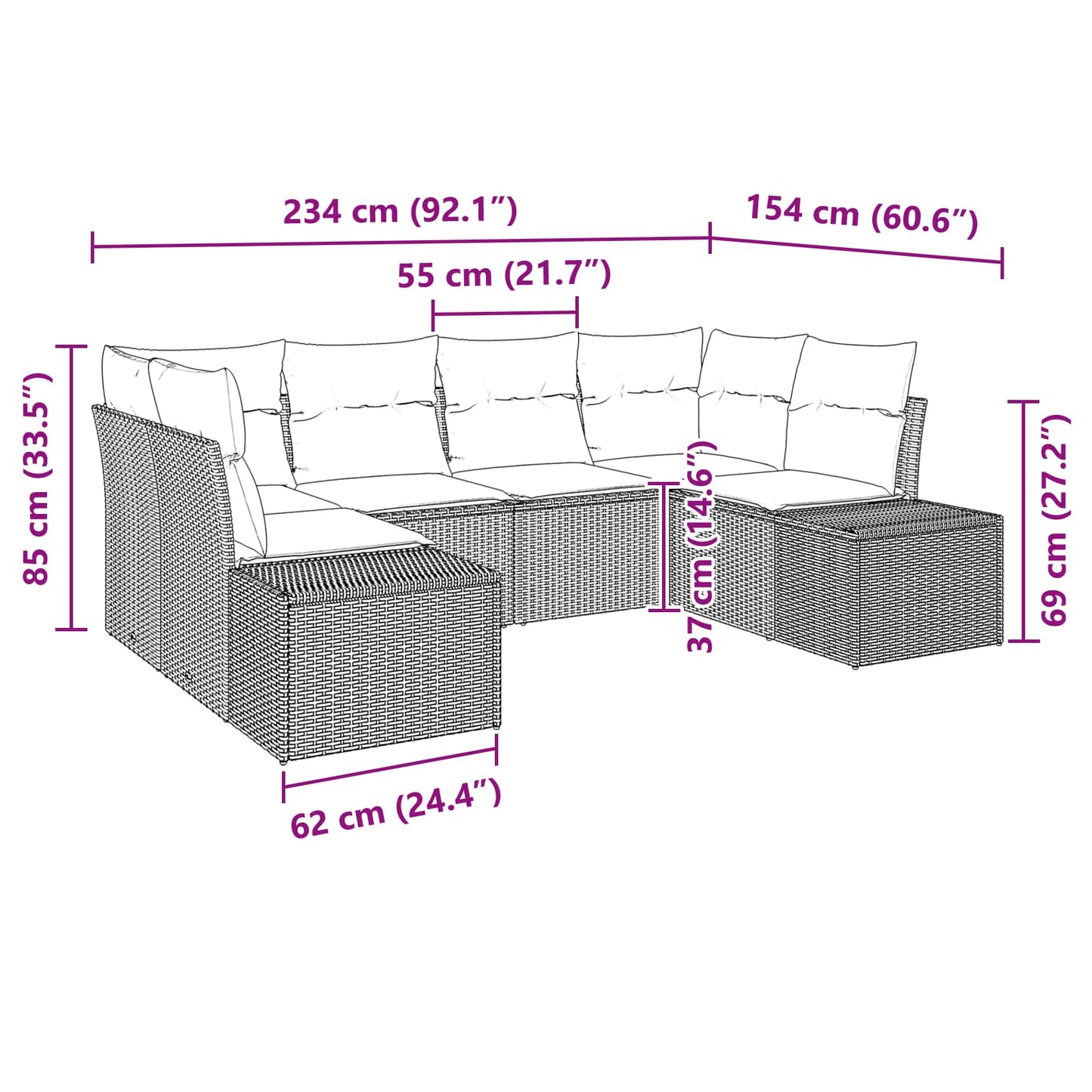 Set Divano da Giardino 6 pz Nero polyrattan | homemem39
