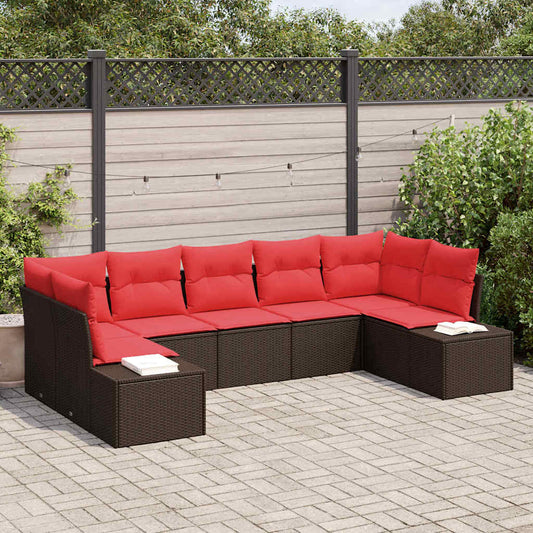 Set Divano da Giardino con cuscino 7 pcs Marrone polyrattan