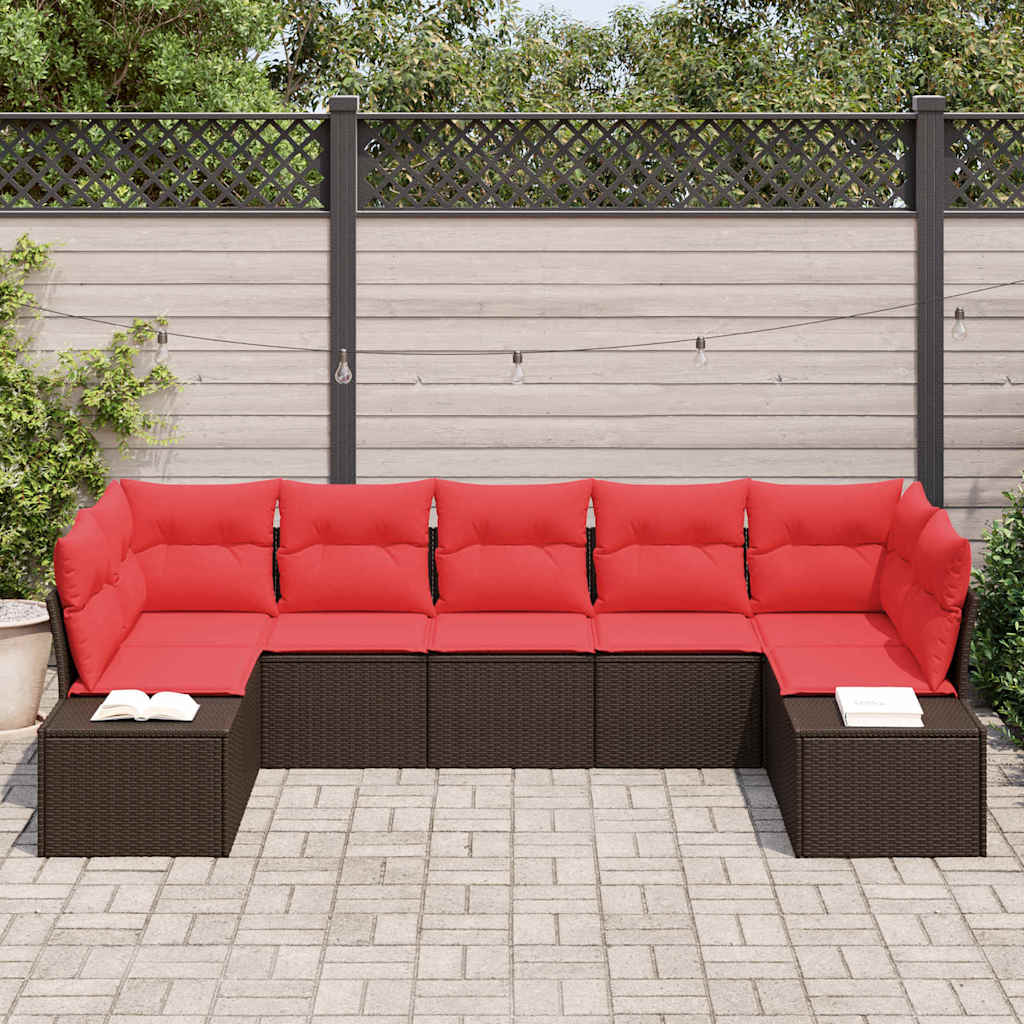 Set Divano da Giardino con cuscino 7 pcs Marrone polyrattan