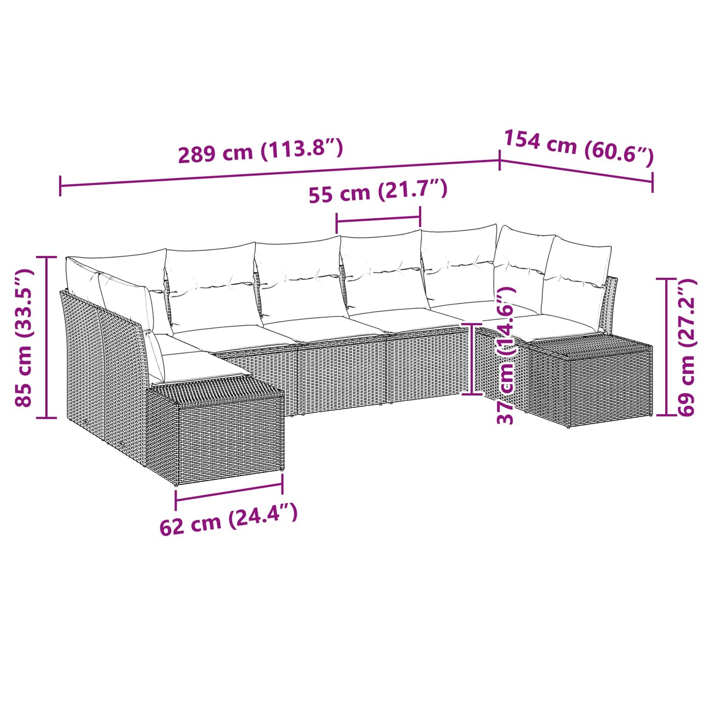 Set Divano da Giardino 7 pz Nero polyrattan | homemem39