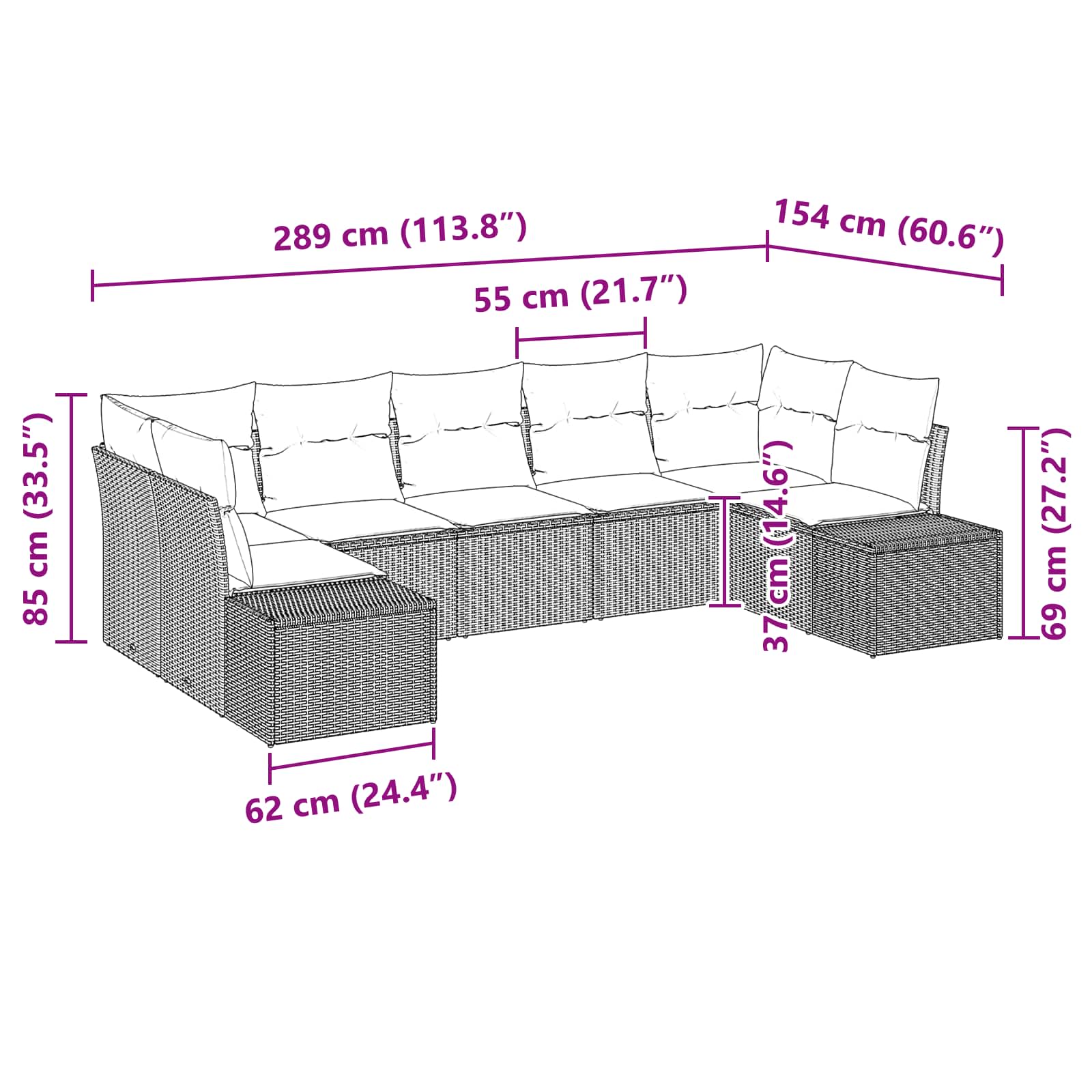 Set Divano da Giardino 7 pz Nero polyrattan | homemem39