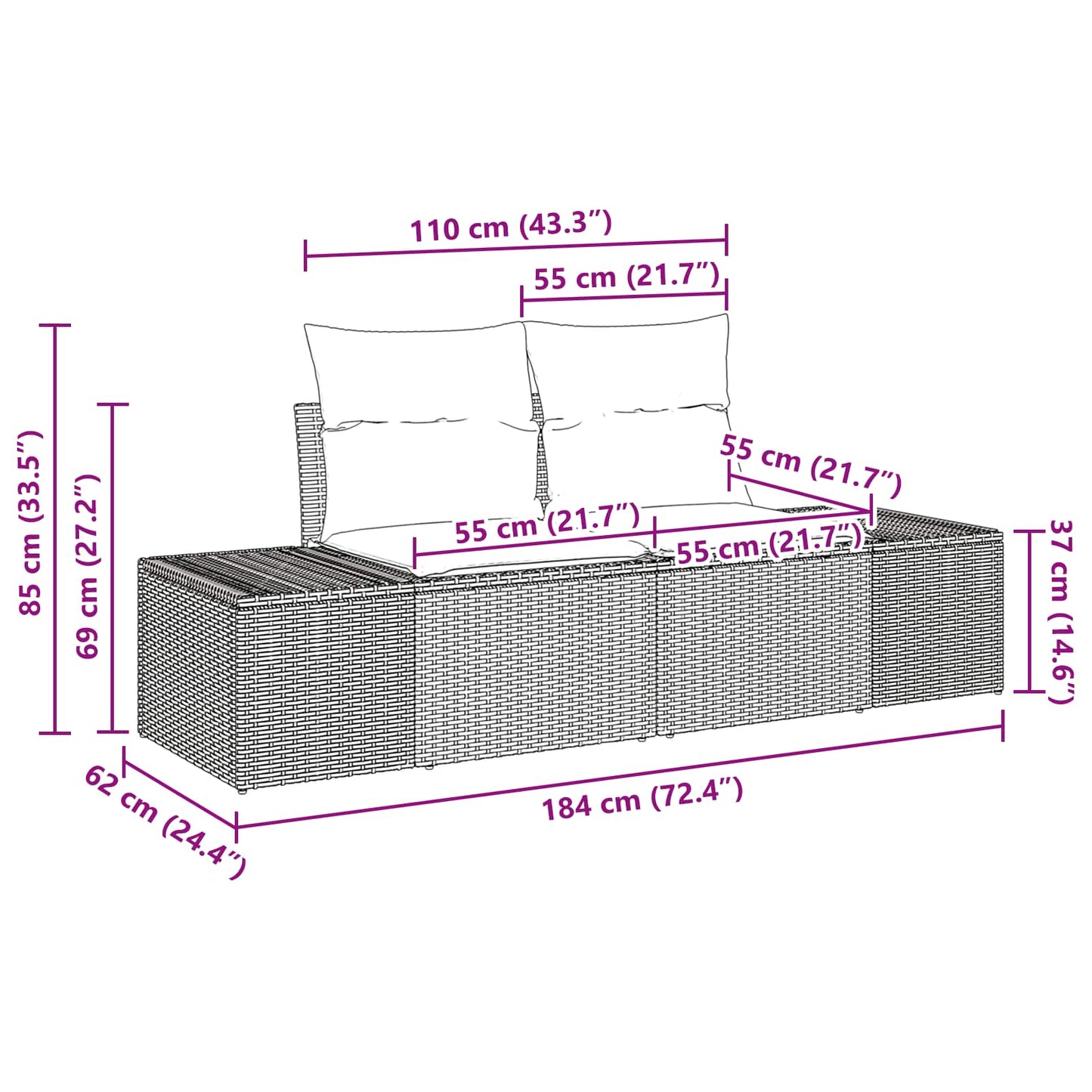 Set Divano da Giardino 7 pz Nero polyrattan | homemem39
