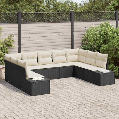 Set Divano da Giardino con cuscino 9 pcs Nero polyrattan | homemem39