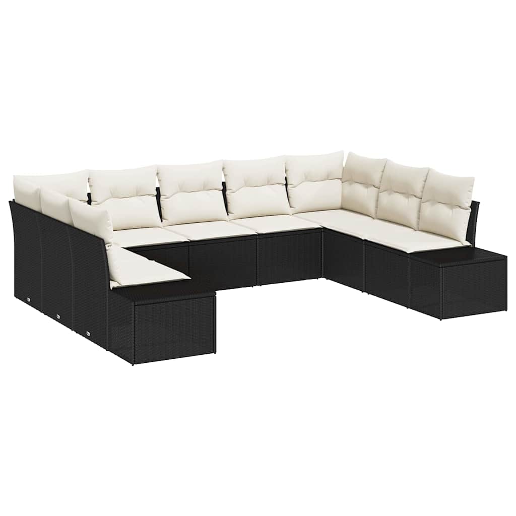 Set Divano da Giardino con cuscino 9 pcs Nero polyrattan | homemem39