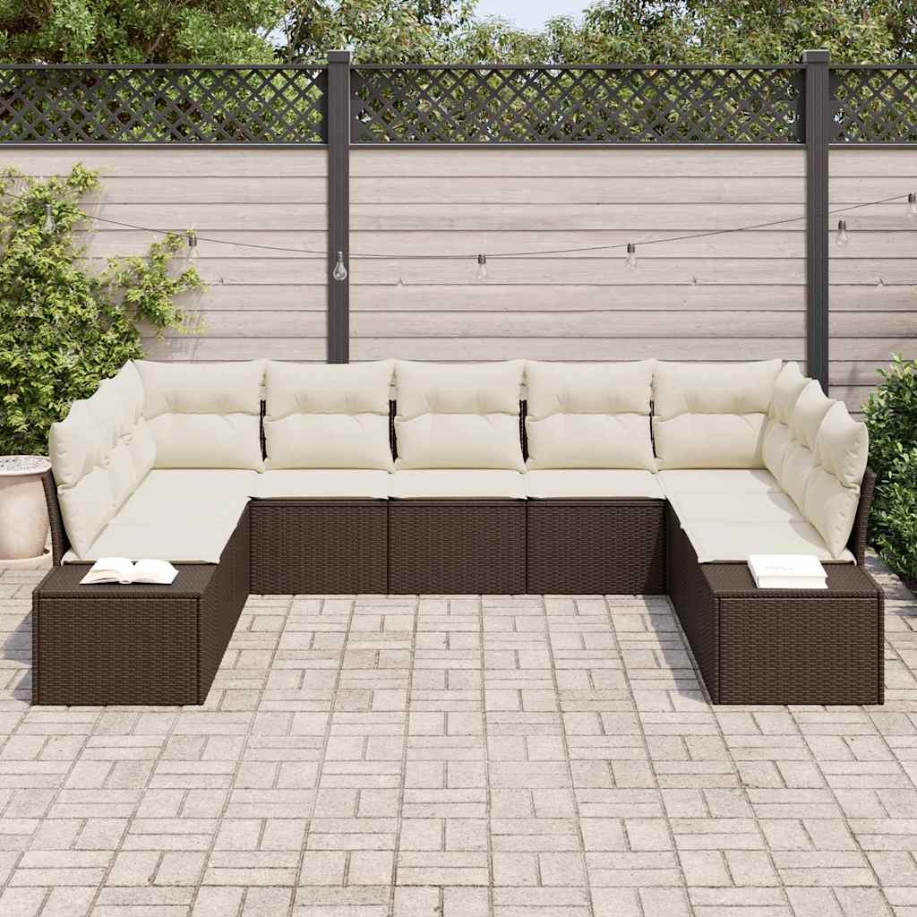 Set Divano da Giardino con cuscino 9 pcs Marrone polyrattan | homemem39