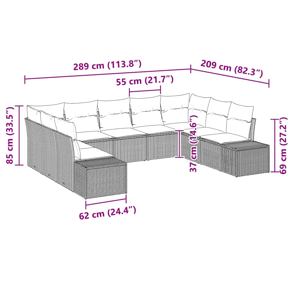 Set Divano da Giardino con cuscino 9 pcs Marrone polyrattan | homemem39