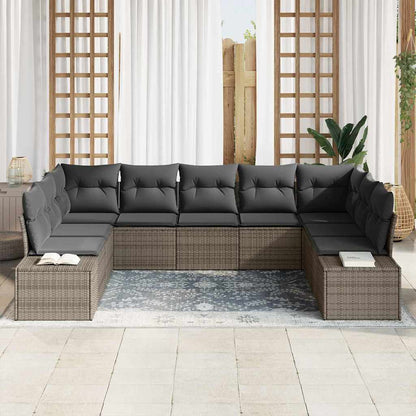 Set Divano da Giardino con cuscino 9 pcs Grigio polyrattan | homemem39