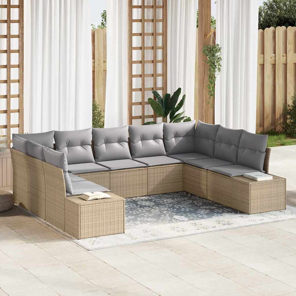 Set Divano da Giardino con cuscino 9 pcs Beige polyrattan | homemem39
