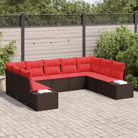Set Divano da Giardino con cuscino 9 pcs Marrone polyrattan | homemem39