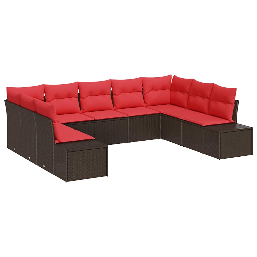 Set Divano da Giardino con cuscino 9 pcs Marrone polyrattan | homemem39