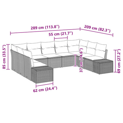 Set Divano da Giardino con cuscino 9 pcs Marrone polyrattan | homemem39