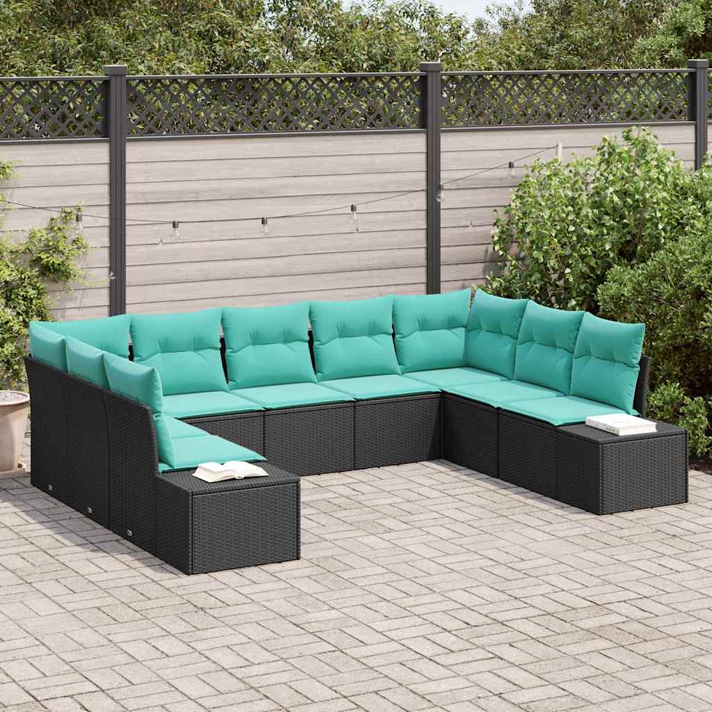 Set Divano da Giardino 9 pz Nero polyrattan | homemem39