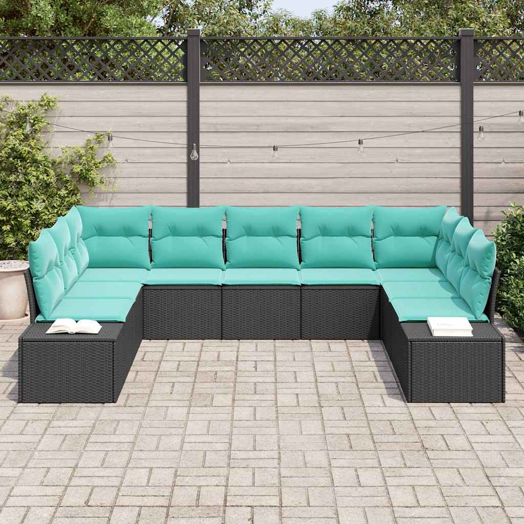 Set Divano da Giardino 9 pz Nero polyrattan